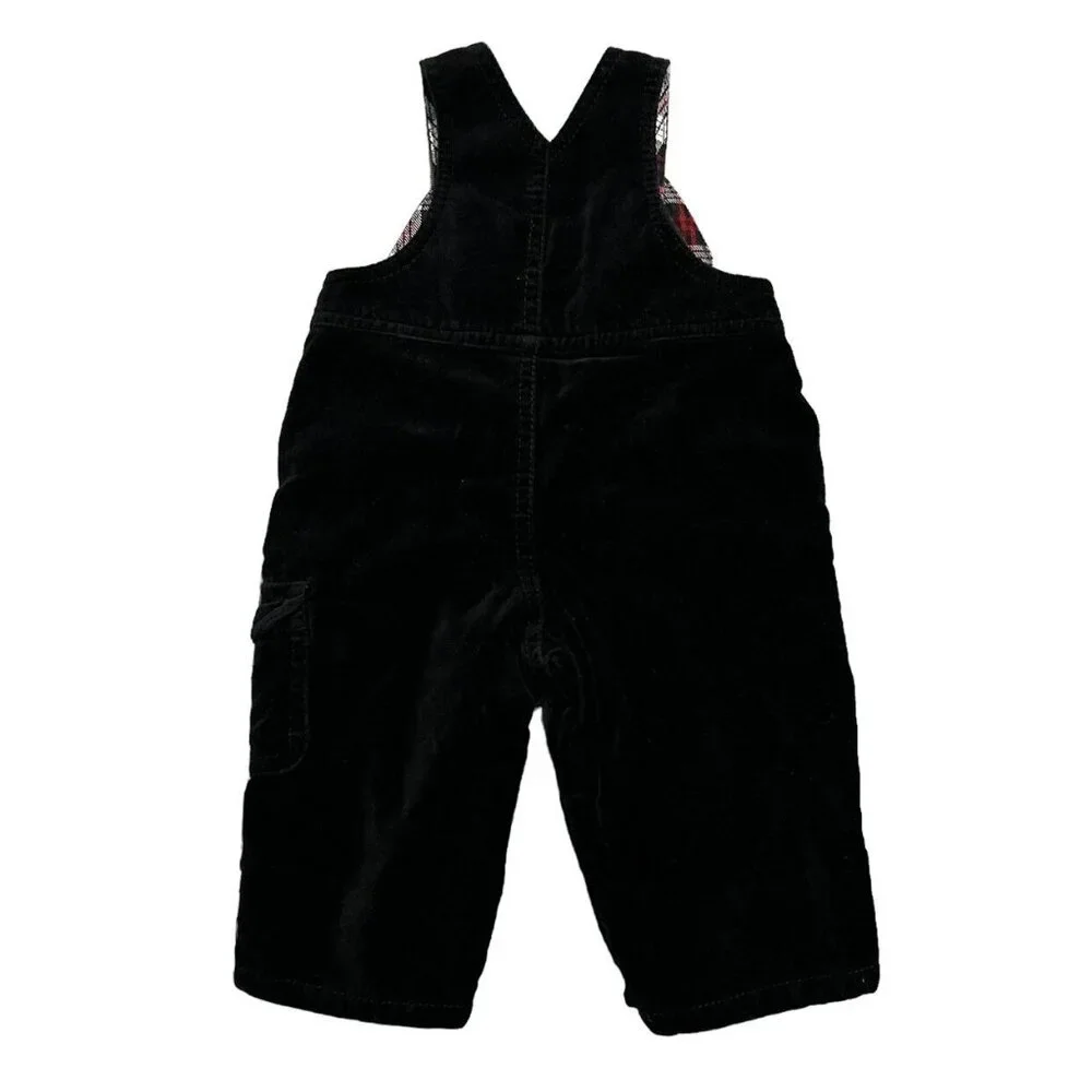 Children's Place 3-6m Black Velour Reindeer Car Holiday Appliqué Overalls